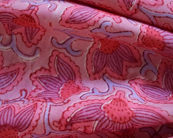 Beautiful Floral Mughal Pink Fabric hand block printed fabric, Block print India fabric sold by the yard, fabric for fashion women