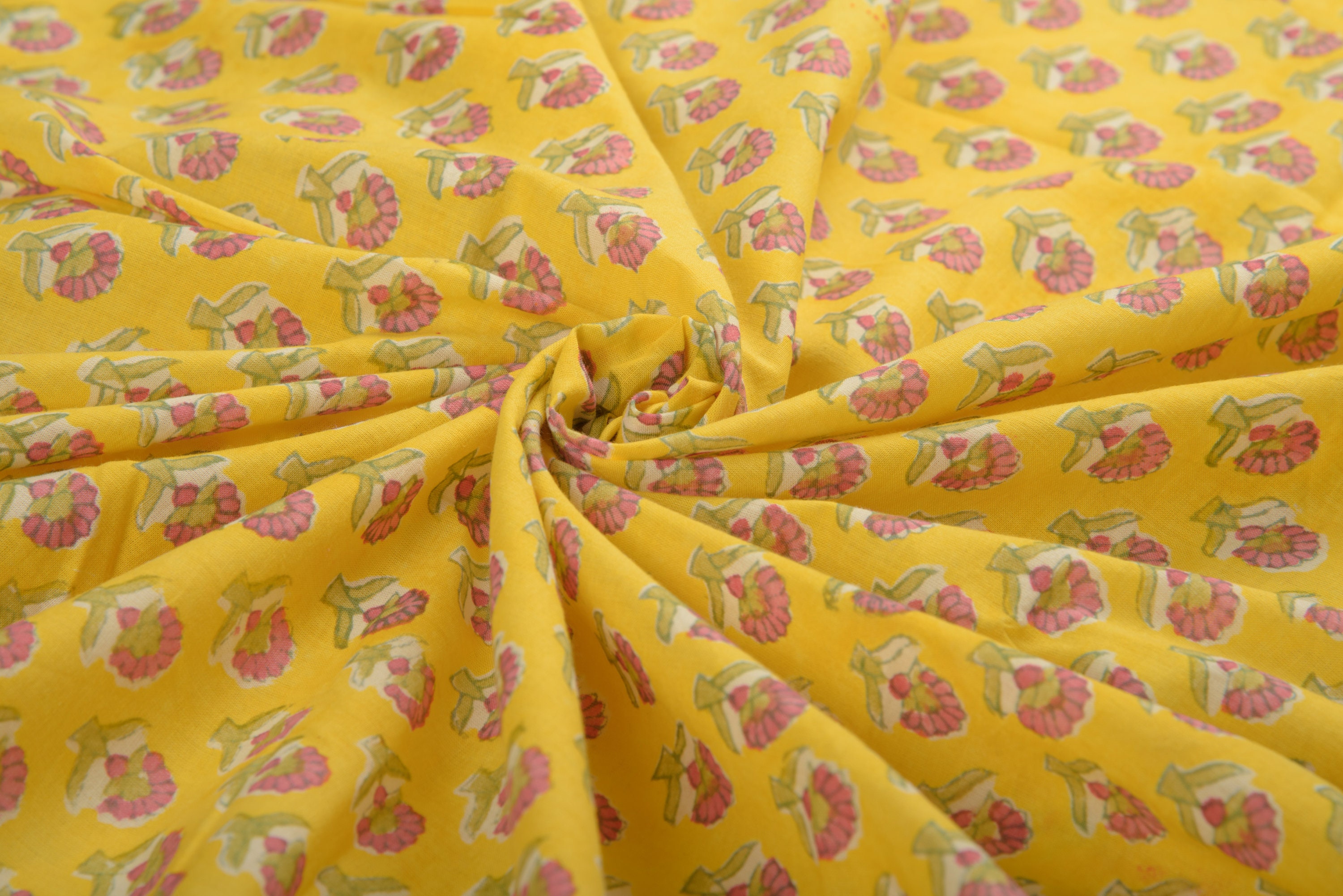 Beautiful Yellow & Pink Fabric Block Print Cotton Fabric Etsy
