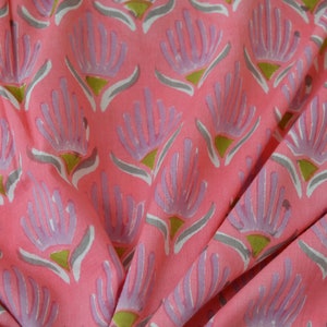Green and Pink cotton fabric, Beautiful Mughal Print Fabric, Block Print fabric, India Fabric by the yard, Floral Print, Dress fabric