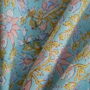 Get your hands on this beautiful handmade floral block print cotton fabric from India, perfect for women's dresses and handcrafted items. image 3