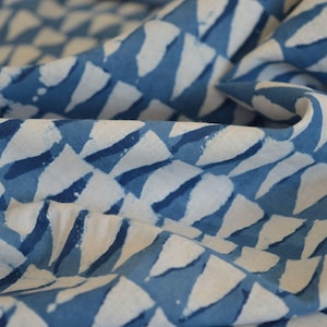 Indigo Block Print Cotton Fabric: Indian Dress Fabric By The Yard