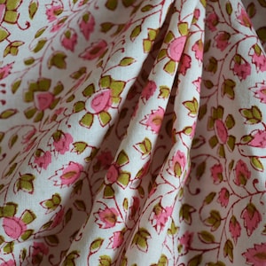 Floral Print, Dress fabric, sewing fabric,Indian textiles, Fabric by the yard, Pink Cotton India Block Print fabric, India Fabric