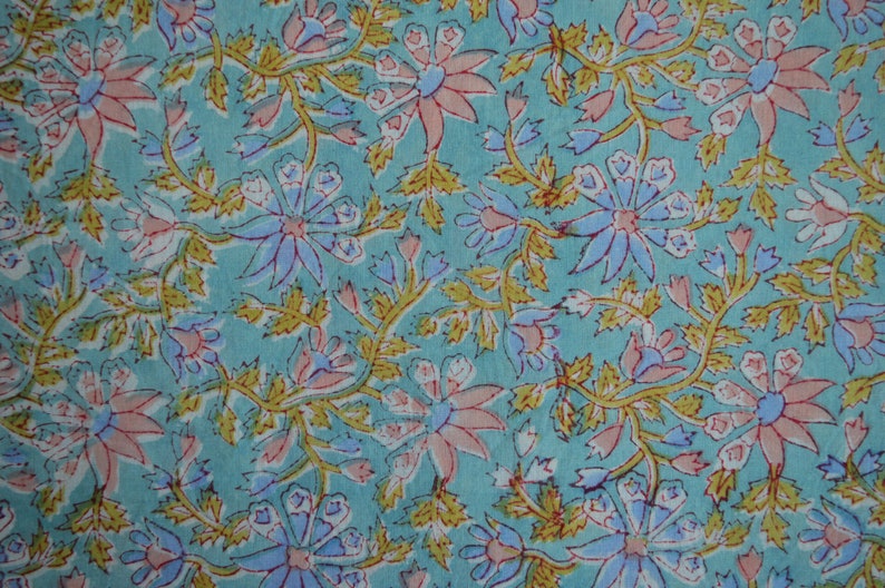 Get your hands on this beautiful handmade floral block print cotton fabric from India, perfect for women's dresses and handcrafted items. image 6