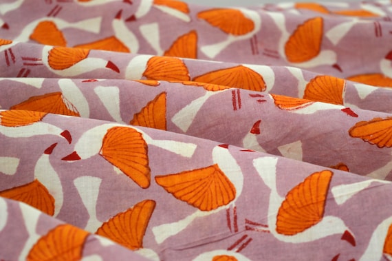 Flying Bird Cotton Fabric, Block Print India fabric, Fabric by the yard, Women sewing Dress fabric,Handmade printed cotton India Textiles