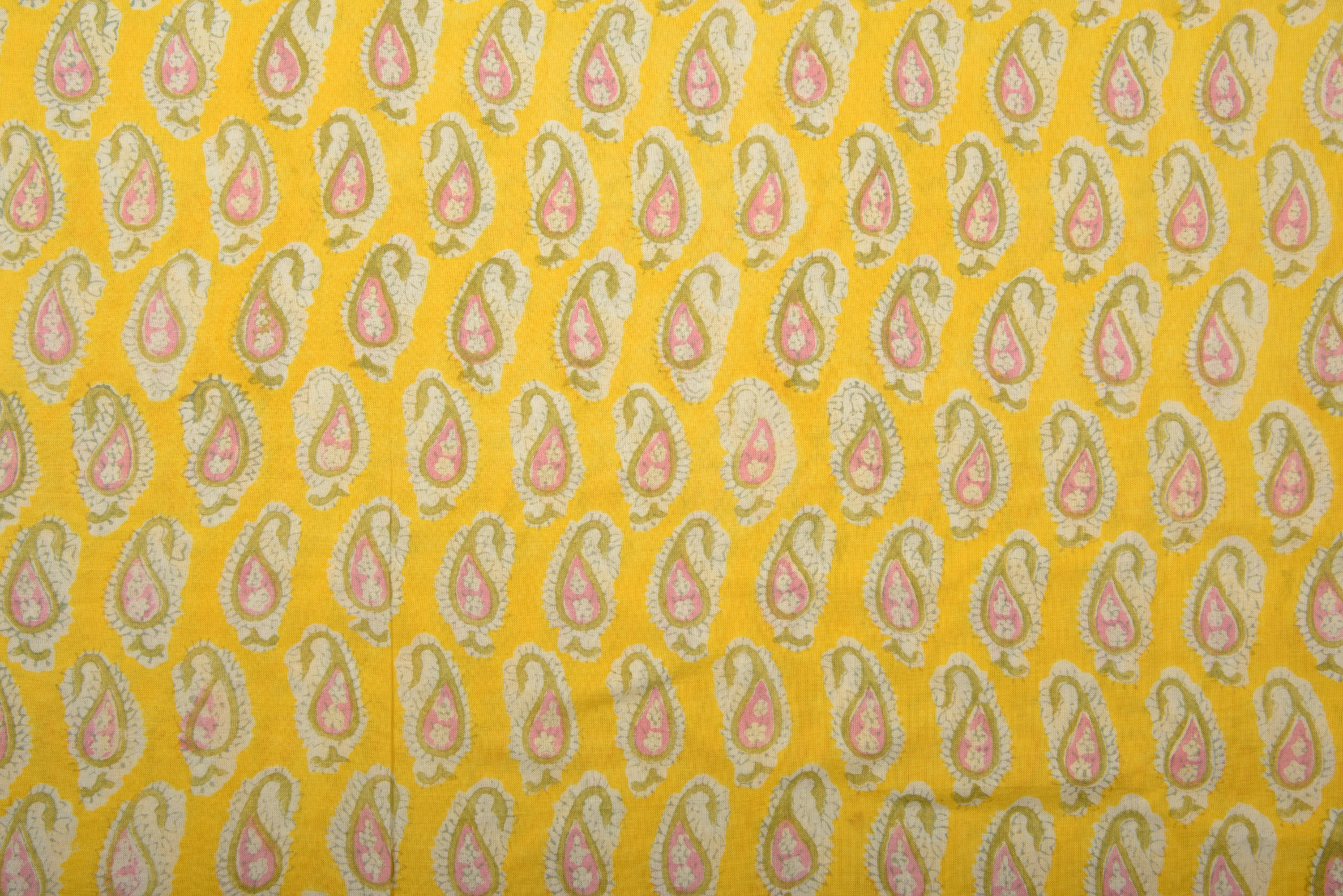 Yellow & Pink Fabric Block Print Cotton Fabric India Fabric Etsy