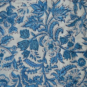 Blue Floral Block Print Cotton Fabric: Indian Dressmaking Material