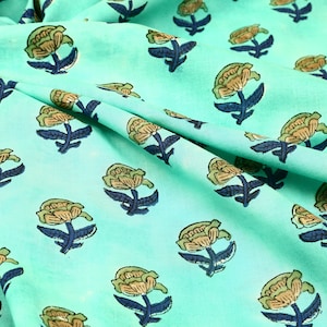 Green floral dress fabric, Cotton Fabric by yard, Block Print Fabric, Indian Fabrics, Printed Cotton Fabric, Fabric by yard,hand Block Print