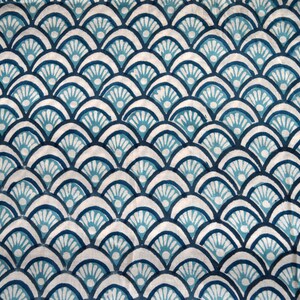 Aqua Blue Beautiful Cloud Print Fabric, Cotton Fabric, Hand Block Print Fabric, India Fabric Sold By Yard, Fine Print Fabric, Textile fabic image 5