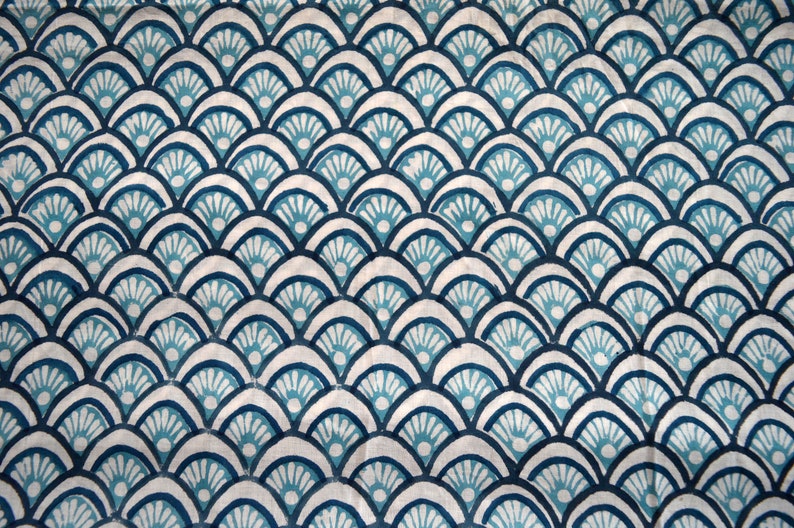 Aqua Blue Beautiful Cloud Print Fabric, Cotton Fabric, Hand Block Print Fabric, India Fabric Sold By Yard, Fine Print Fabric, Textile fabic image 5