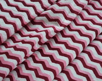 Vintage Vineyard Fusion: Wine & Pink Striped Hand Block Print Fabric - Timeless Elegance with a Modern Twist, India Fabric sold by the yard