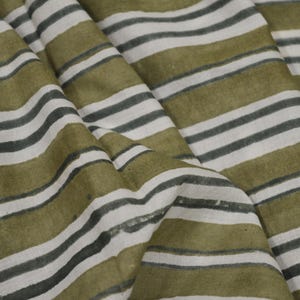 Green Stripes Hand Block print fabric, Soft & Breathable Fabric, Quilt Fabrics, Indian Textile, 100% Pure Cotton Fabric Sold by the yard