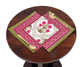 Set Of 6 Dining table Napkins, Kitchen napkins, Napkin set, Block Print Napkins, India Fabric, 16"x16", Mughal Print Napkins