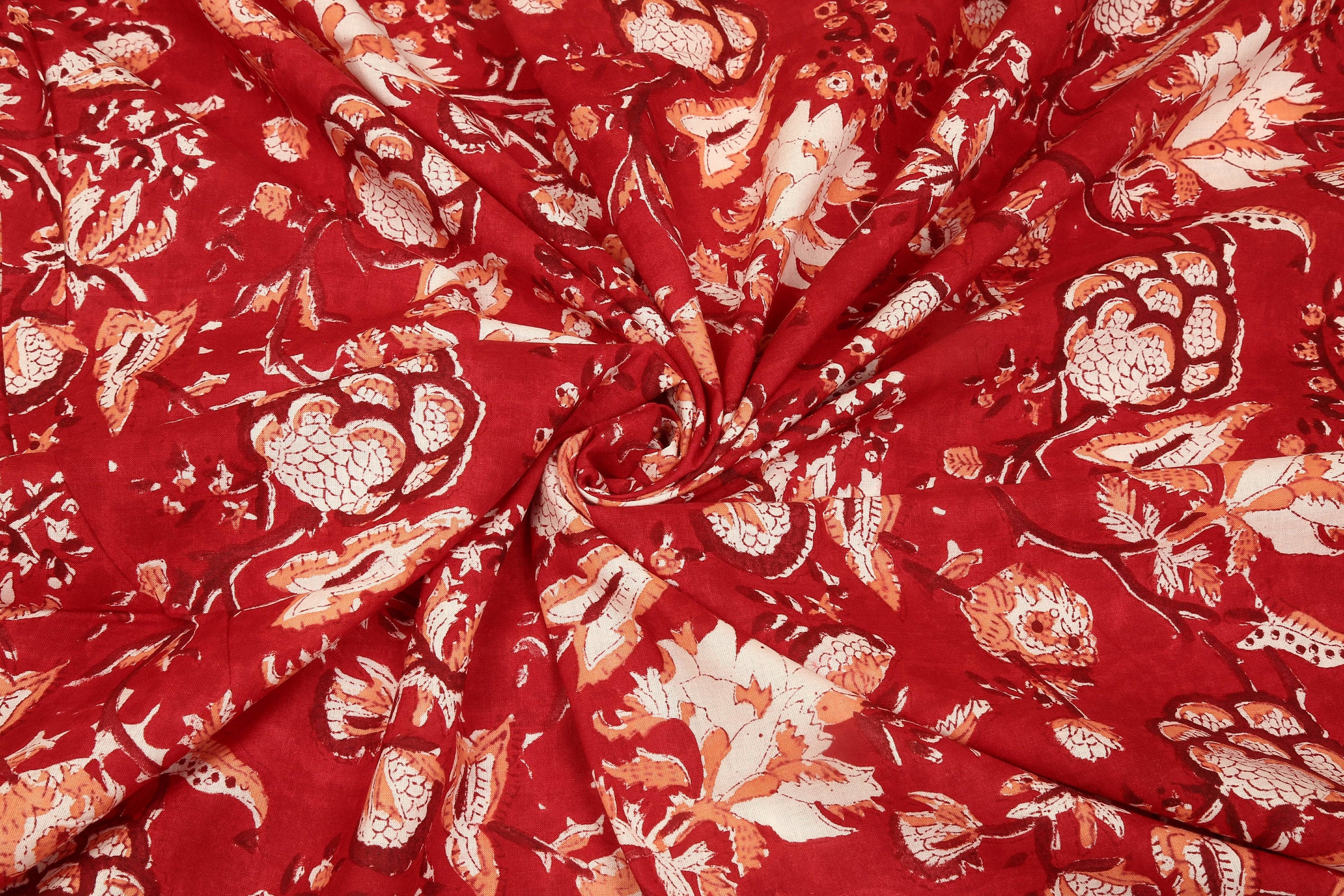 Red Cotton Fabric Dress Fabric Block Print Fabric India Etsy
