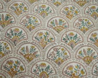 Floral Pattern Block Print fabric, Soft Material, 100% Pure Cotton Fabric sold by yard, Bohemian Women's Clothing Fab, Dressmaking Fabric