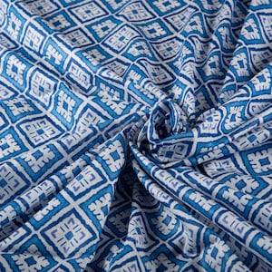 Aqua Blue Voile Cotton Fabric: Geometric Print, Beachwear Sarong Material