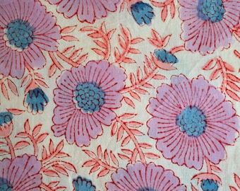 Beautiful floral Mughal Block Print 100% Pure Cotton Fabric, India Fabric by the yard, Women's Clothing, Hand Block print fabric