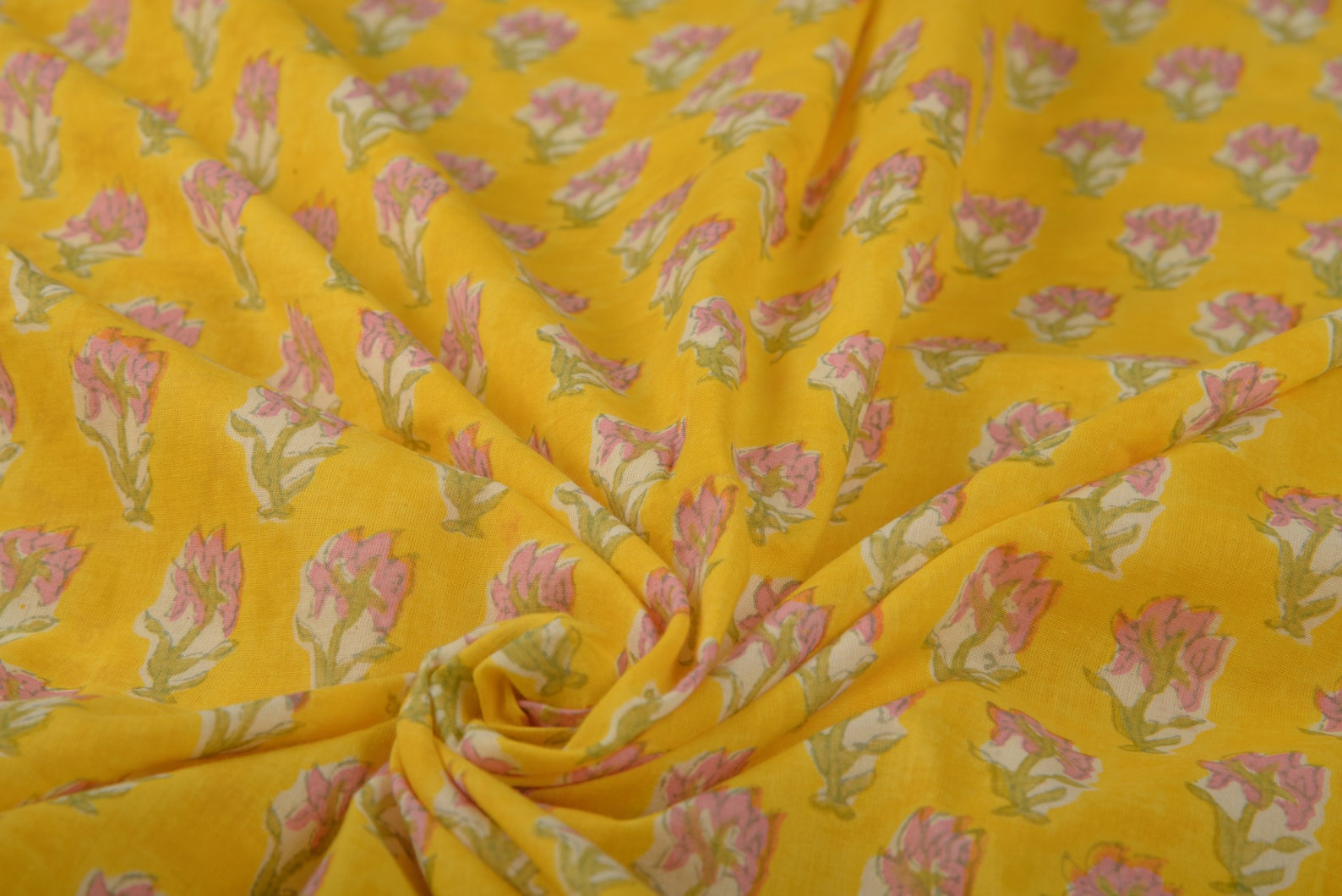 Yellow & Pink Fabric Block Print Cotton Fabric India Fabric Etsy