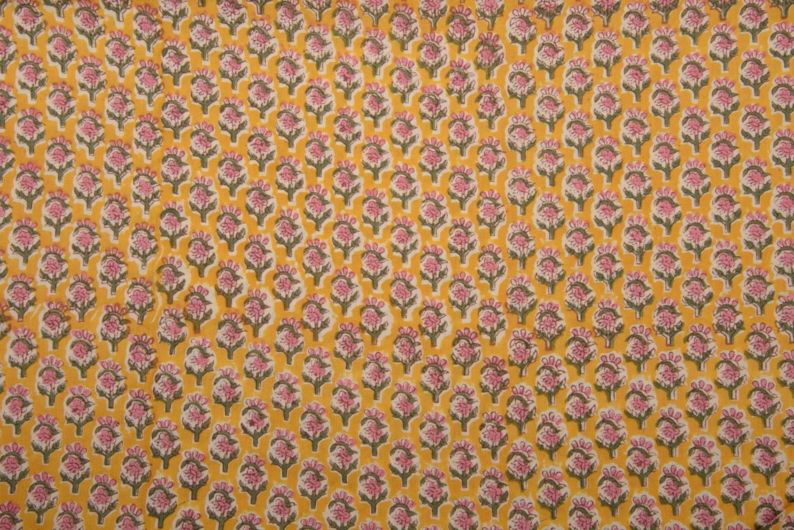 Beautiful yellow & pink fabric Block Print Cotton Fabric Etsy