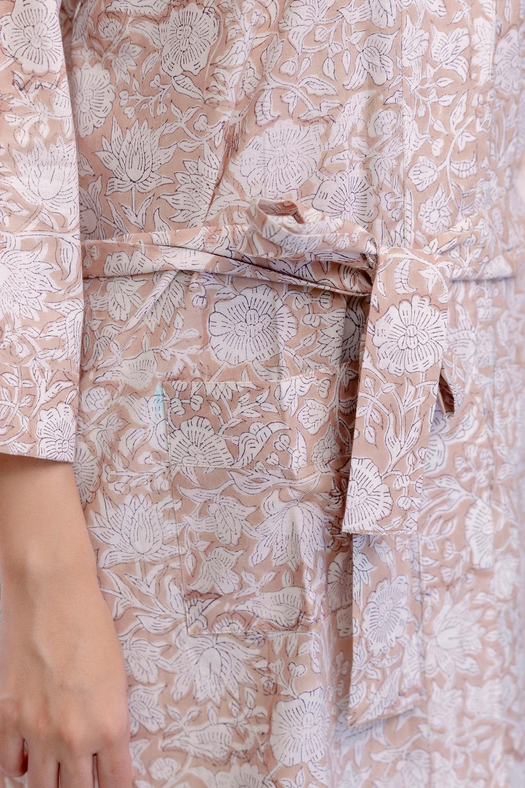 Block Print Robe Hand Block Print Cotton Kimono Robe: Beige Floral Boho Nightwear - Etsy