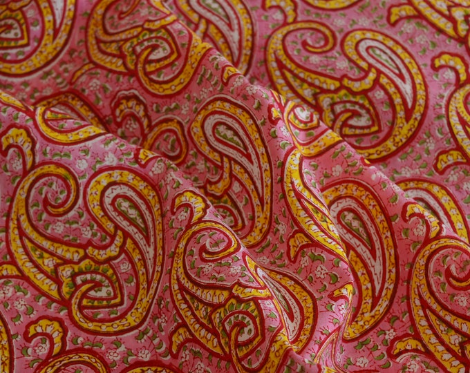 Pink Mughal Cotton Fabric by Yard, Block Print Fabric, India Fabric