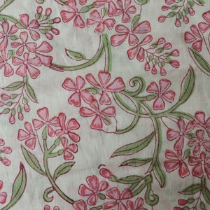 Pink & Green Mughal Floral Indian Hand Block Print 100% Pure Cotton Cloth, Fabric by the yard, Women's Clothing Curtains, Block print fabric
