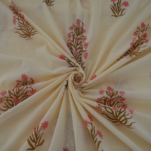 Beautiful Mughal Print Soft Cotton fabric, 100% Pure Cotton Cloth, Fabric by the yard, Women's Clothing, Hand Block print, India fabric
