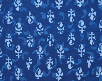 Indigo Cotton Fabric: Hand Block Print Indian Fabric by the Yard