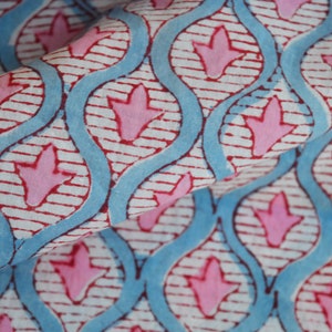 Blue & Pink Hand Block Print India fabric Fabric by the yard, Block Print, Women Dress sewing fabric, Indian printed textiles