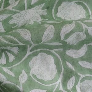 Olive Green Beautiful Mughal Floral Indian Hand Block Print 100% Pure Cotton Cloth Fabric by the yard, Clothing Curtains, Block print fabric