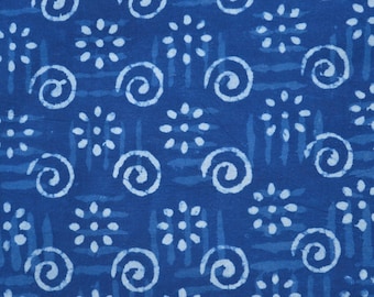 Indigo Cotton Fabric: Hand Block Print Indian Fabric by the Yard