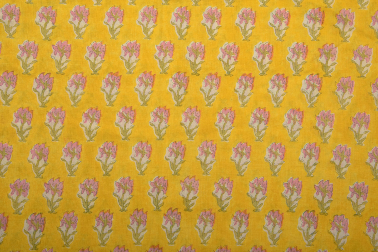 Yellow & Pink Fabric Block Print Cotton Fabric India Fabric Etsy