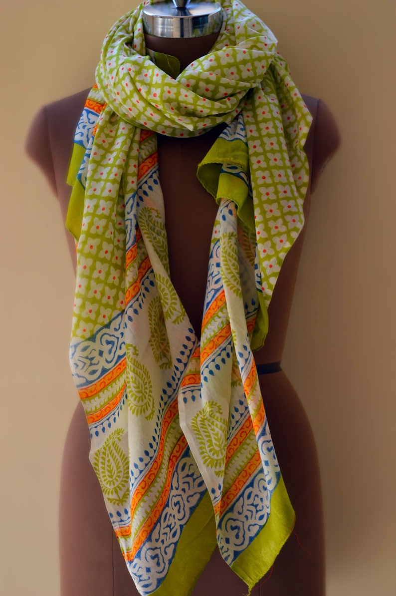 Cotton Scarf Block Print Fabric Scarf India Fabric Hand Etsy