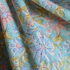Get your hands on this beautiful handmade floral block print cotton fabric from India, perfect for women's dresses and handcrafted items. image 5