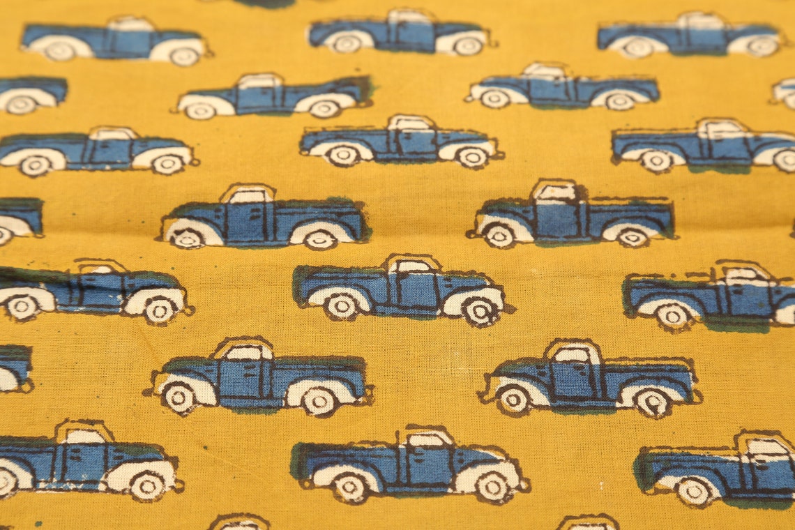 Yellow car print fabric Block Print Fabric Indian Etsy