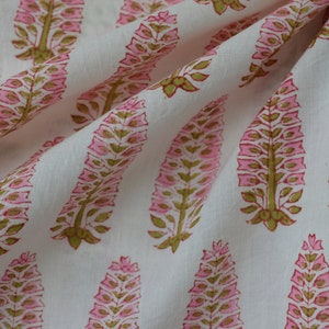 Beautiful Mughal Print Fabric, Block Print fabric, India Fabric by the yard, Floral Print, Dress fabric, sewing fabric , pink cotton