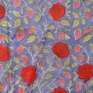 Red Rose floral print bohemian fabric in 100% pure cotton, hand block print Indian textiles, soft & breathable material sold by the yard image 5