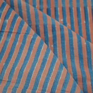 Pink & Blue stripe Cotton Block Print Indian 100% Pure Cotton Cloth, Fabric by the yard, Women's Clothing, Hand Block print, India fabric
