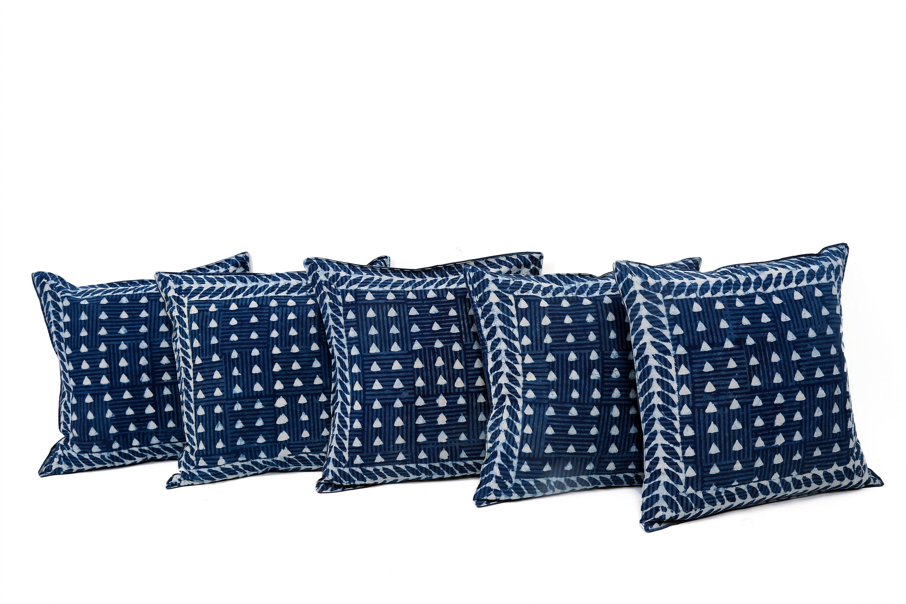 Indigo Cushion Cover Set of 5 Blue Block Printed Cushion Etsy