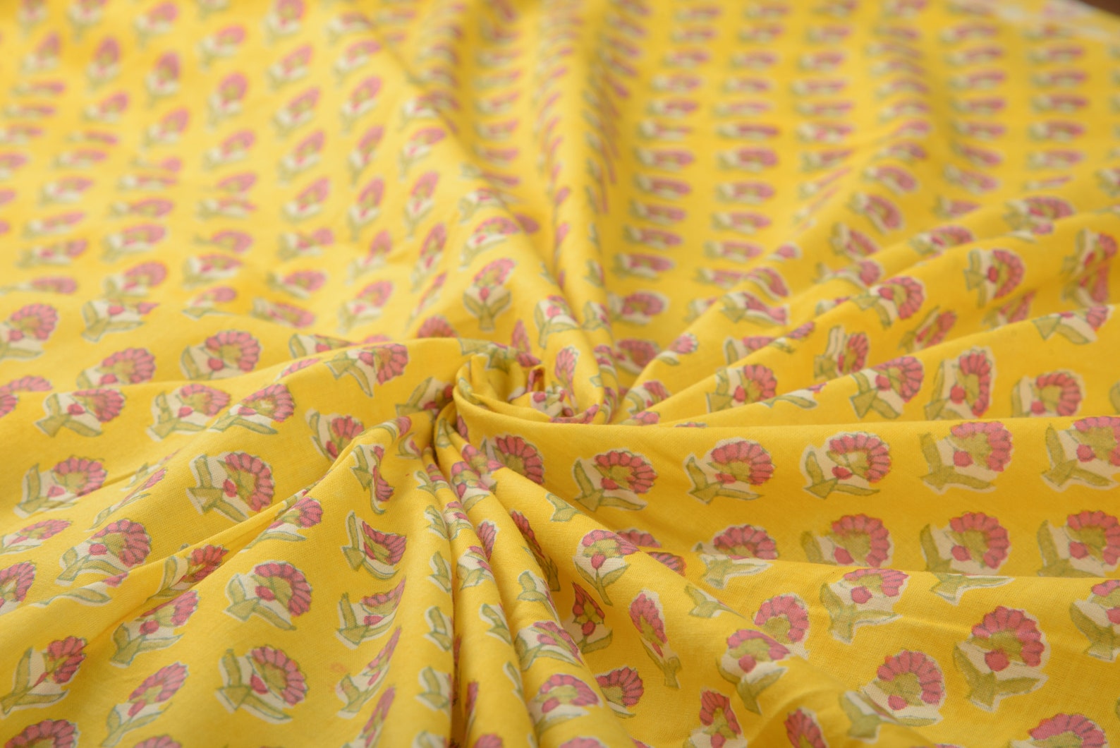 Beautiful Yellow & Pink Fabric Block Print Cotton Fabric Etsy