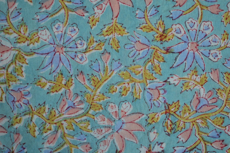 Get your hands on this beautiful handmade floral block print cotton fabric from India, perfect for women's dresses and handcrafted items. image 4