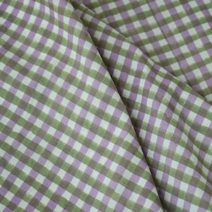 Pink and Green Gingham Checks cotton fabric,Indian Hand Block Printed fabric, India Fabric by the yard, Dress fabric