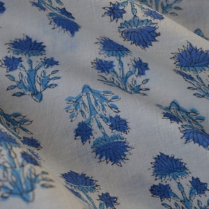 Blues! Cotton Block Print fabric, Mughal print Soft Hand Block Printed Cotton Fabric from India Fabric by the yard, Women's Clothing fabric