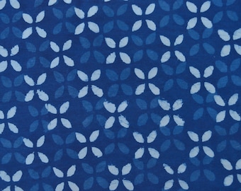 Indigo Cotton Fabric: Hand Block Print, Floral Fabric by the Yard