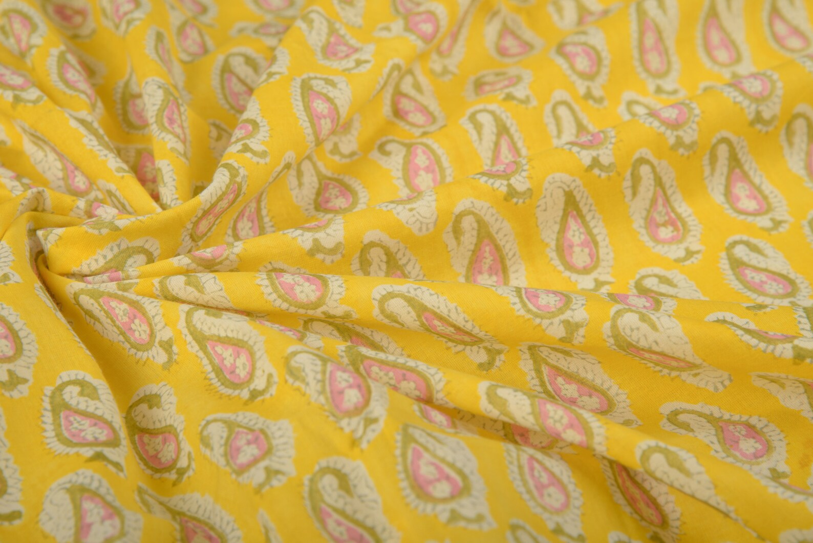 Yellow & Pink Fabric Block Print Cotton Fabric India Fabric Etsy