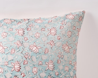 Funda de almohada con estampado de mano de loto: Cojín estilo granja bohemio