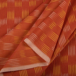 Orange Yellow Ikat Fabric: Hand Loom Soft Woven Indian Fabric