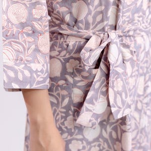 Hand Block Print Kimono Bathrobe, Soft Lightweight Floral Kimono, Bohemian Beach Wear Kimono Bathrobe, Kimono Dress with Pockets, 100%Cotton