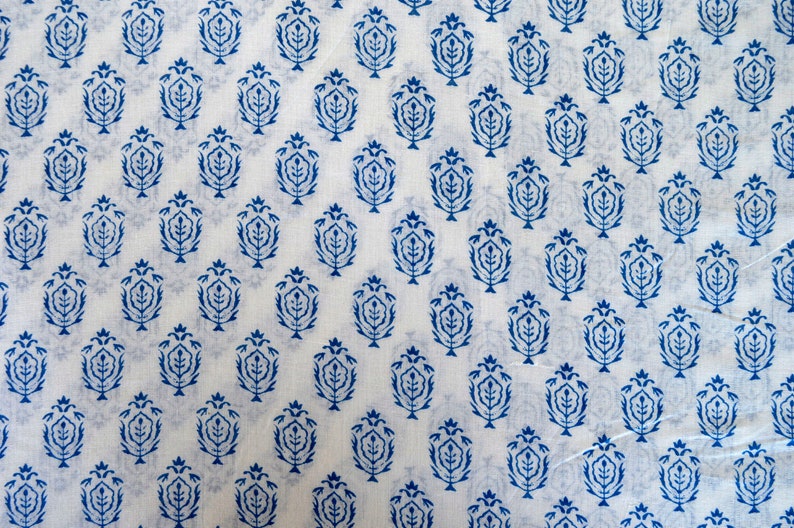 Blue and White Soft Fabric Printed Cotton Fabric India Etsy