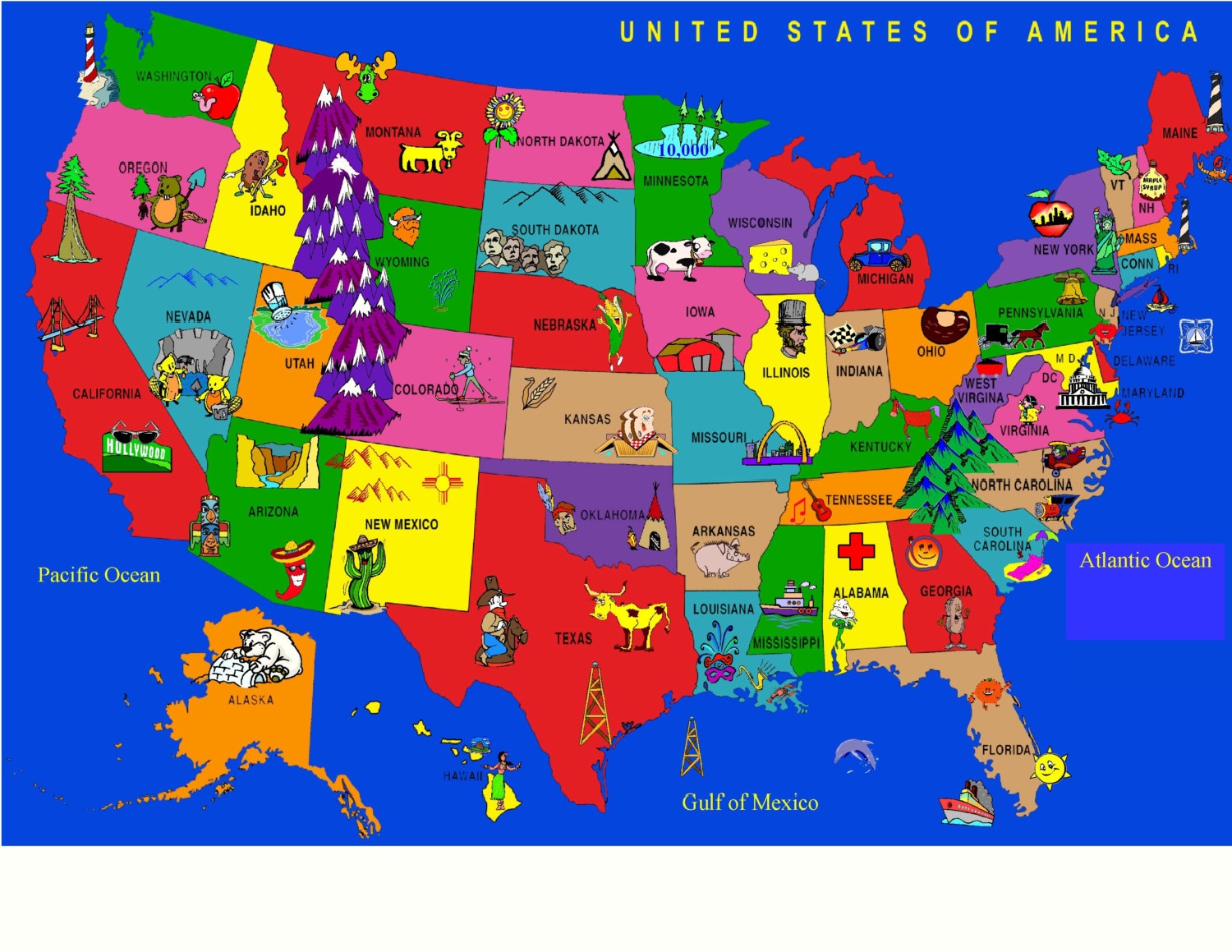 USA Cartoon Map Children's Educational Rug 6'6 X - Etsy