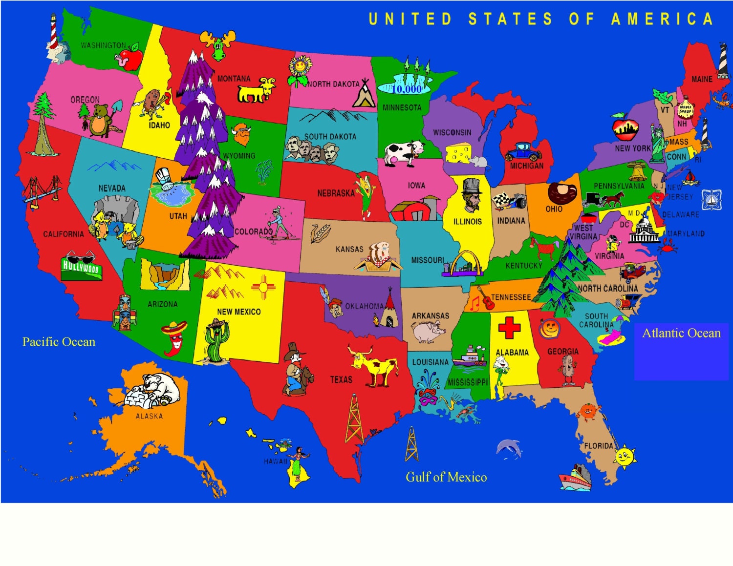 Usa Cartoon Map Childrens Educational Rug 66 X Etsy